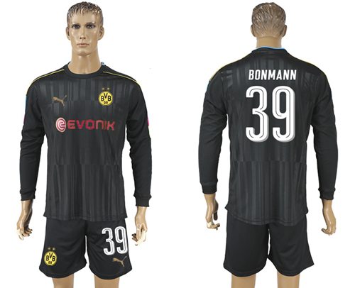 Dortmund 39 Bonmann Black Long Sleeves Goalkeeper Soccer Country Jersey