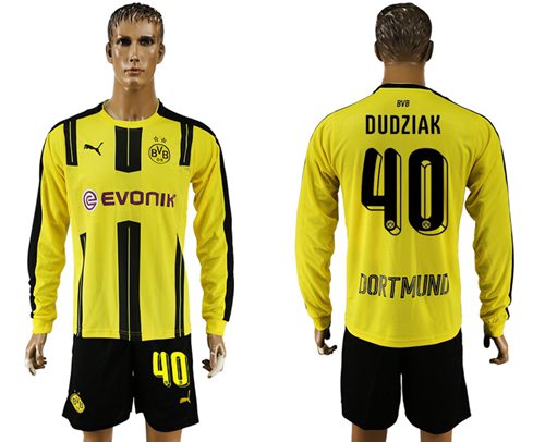 Dortmund 40 Dudziak Home Long Sleeves Soccer Club Jersey