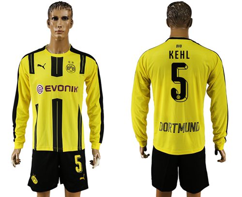 Dortmund 5 Kehl Home Long Sleeves Soccer Club Jersey