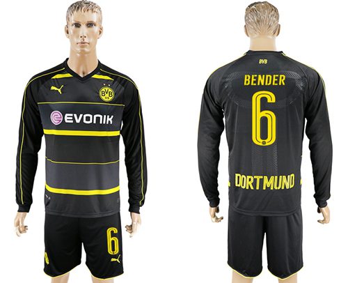 Dortmund 6 Bender Away Long Sleeves Soccer Club Jersey