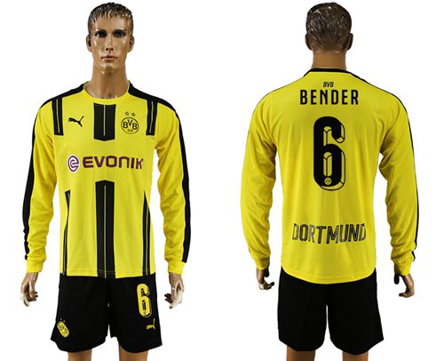 Dortmund 6 Bender Home Long Sleeves Soccer Club Jersey