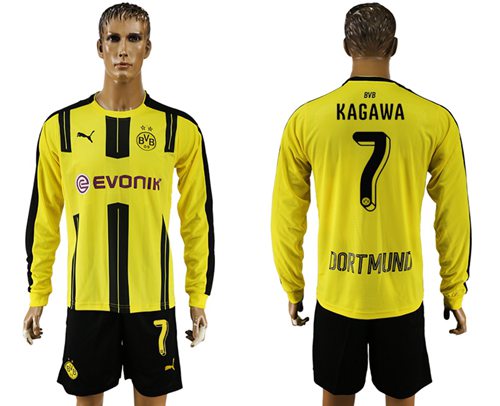 Dortmund 7 Kagawa Home Long Sleeves Soccer Club Jersey