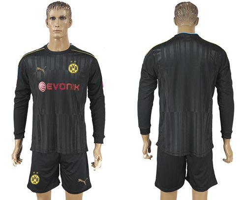 Dortmund Blank Black Long Sleeves Goalkeeper Soccer Country Jersey