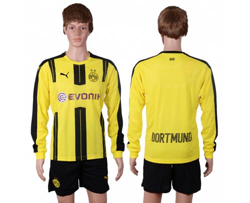 Dortmund Blank Home Long Sleeves Soccer Club Jersey