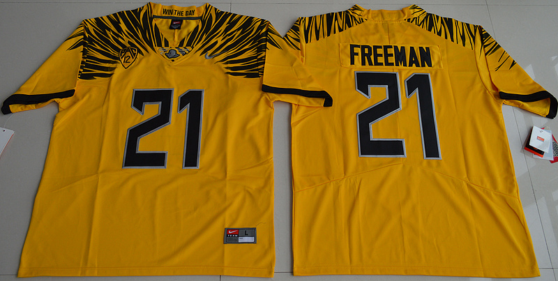 Ducks 21 Devonta Freeman Yellow Limited Stitched NCAA Jersey