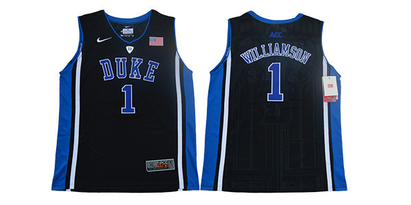 Duke Blue Devils 1 Zion Williamson Black Youth  College Basketball Jersey