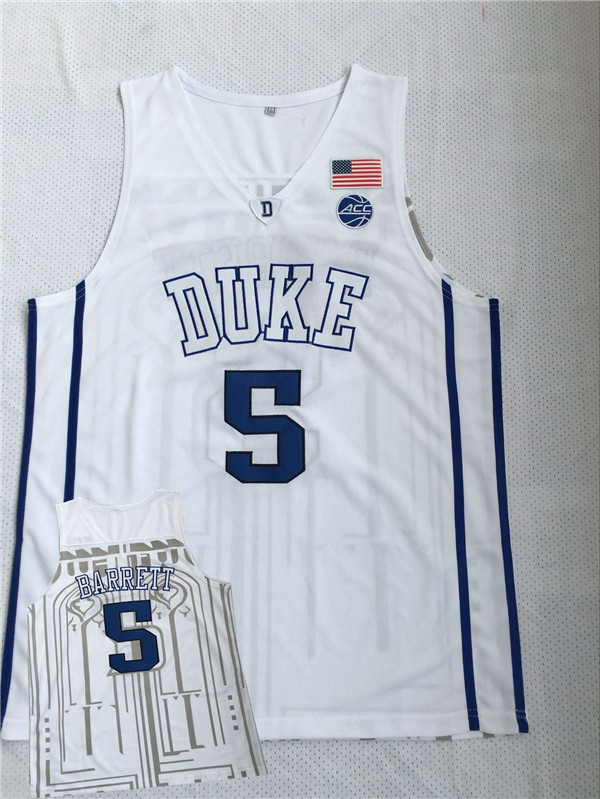 Duke Blue Devils 5 R.J. Barrett White College Basketball Jersey