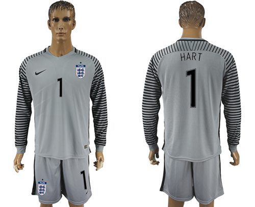 England 1 Hart Grey Goalkeeper Long Sleeves Soccer Country Jersey