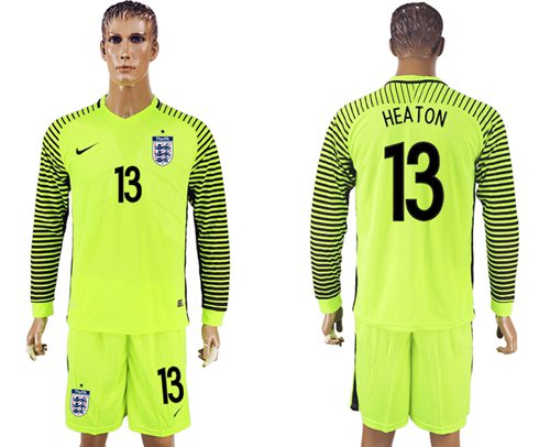 England 13 Heaton Green Long Sleeves Goalkeeper Soccer Country Jersey