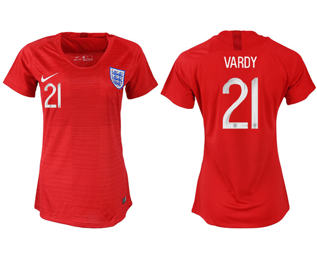 England 21 VARDY Away Women 2018 FIFA World Cup Soccer Jersey