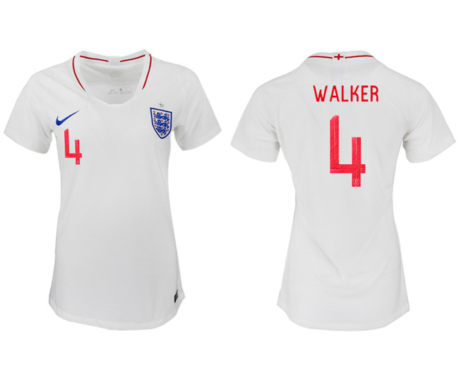 England 4 WALKER Home Women 2018 FIFA World Cup Soccer Jersey