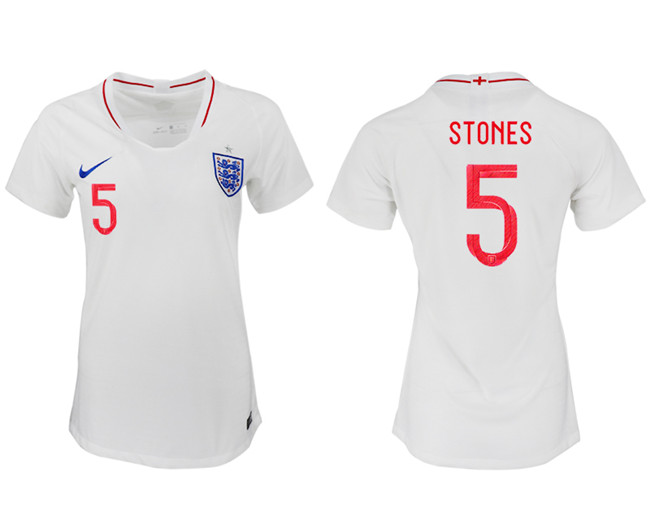 England 5 STONES Home Women 2018 FIFA World Cup Soccer Jersey