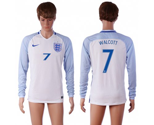 England 7 Walcott Home Long Sleeves Soccer Country Jersey
