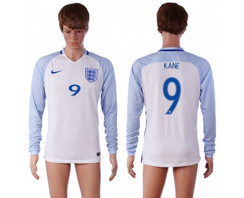 England 9 Kane Home Long Sleeves Soccer Country Jersey