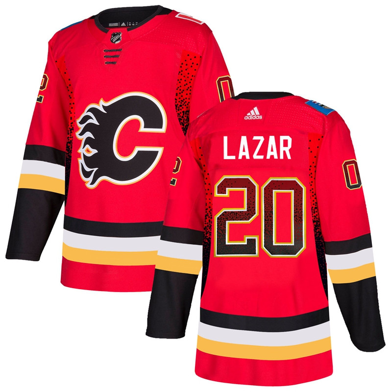 Flames 20 Curtis Lazar Red Drift Fashion  Jersey