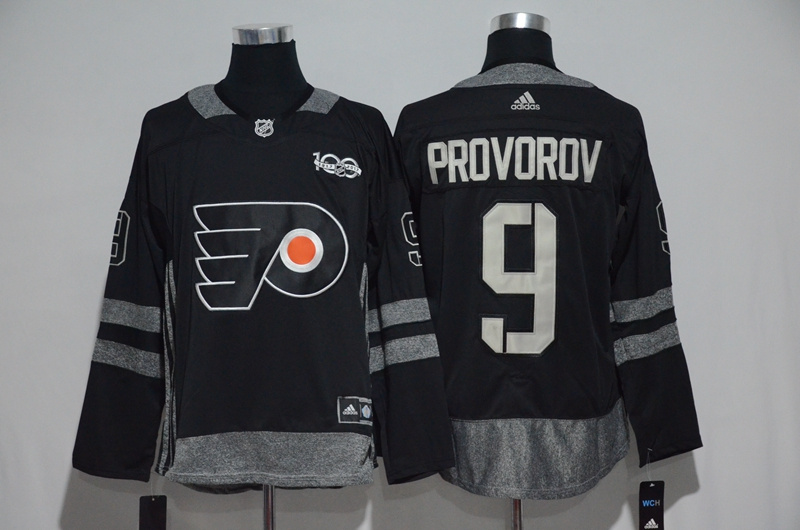 Flyers 9 Ivan Provorov Black 1917 2017 100th Anniversary Stitched NHL Jersey