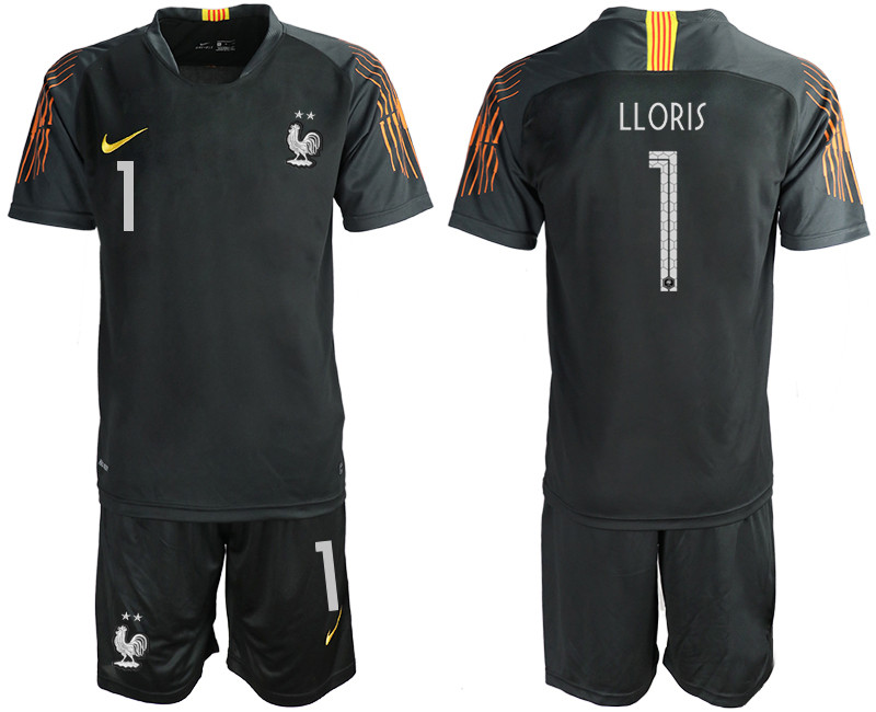 France 1 LLORIS 2 Star Black 2018 FIFA World Cup Goalkeeper Soccer Jersey