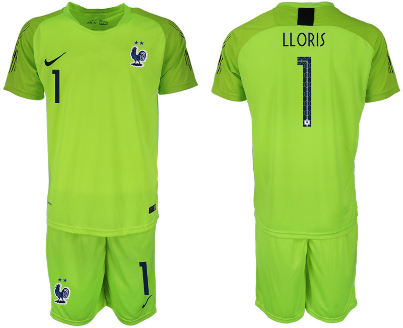 France 1 LLORIS 2018 FIFA World Cup Fluorescent Green Goalkeeper Soccer Jersey