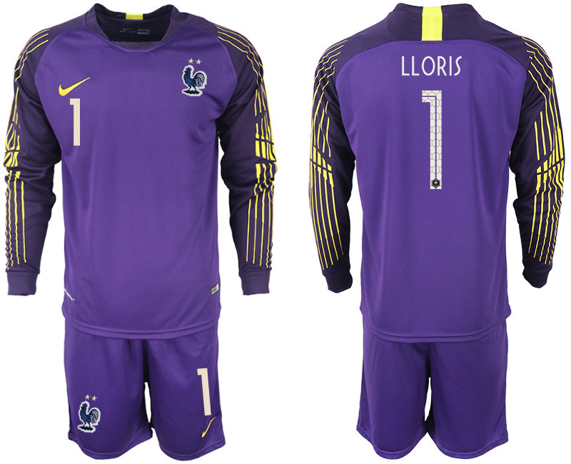 France 1 LLORIS 2018 FIFA World Cup Violet Goalkeeper Long Sleeve Soccer Jersey