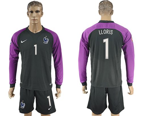 France 1 LLORIS Black Goalkeeper Long Sleeves Soccer Country Jersey