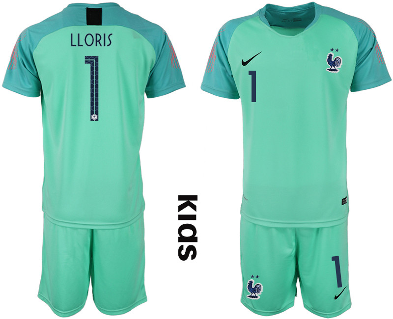 France 1 LLORIS Green 2 Star Youth 2018 FIFA World Cup Goalkeeper Soccer Jersey