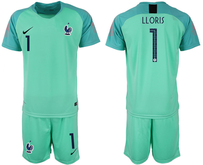 France 1 LLORIS Green 2018 FIFA World Cup Goalkeeper Soccer Jersey