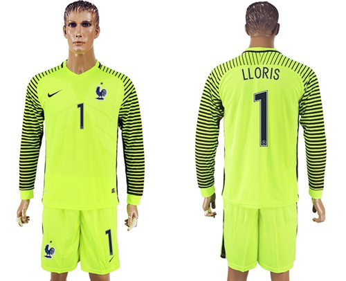 France 1 LLORIS Green Long Sleeves Goalkeeper Soccer Country Jersey