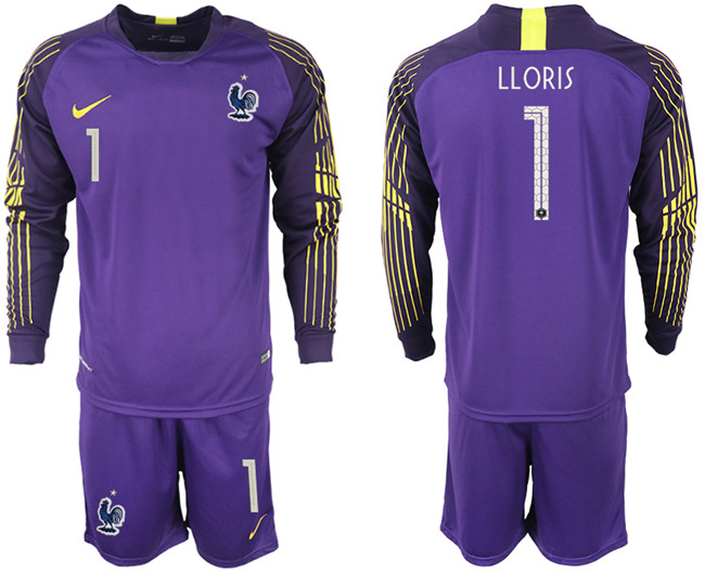 France 1 LLORIS Purple 2018 FIFA World Cup Long Sleeve Soccer Jersey