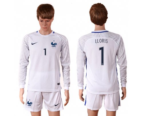 France 1 LLORIS White Goalkeeper Long Sleeves Soccer Country Jersey