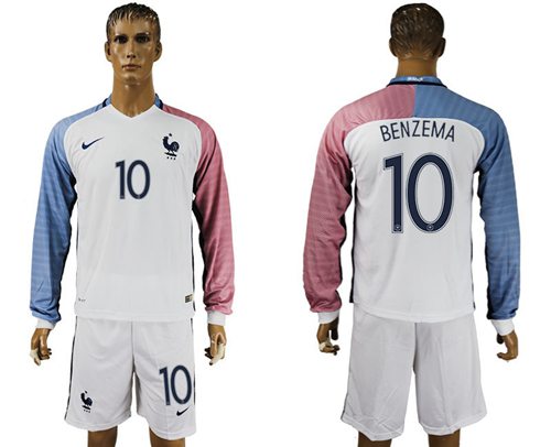 France 10 Benzema Away Long Sleeves Soccer Country Jersey