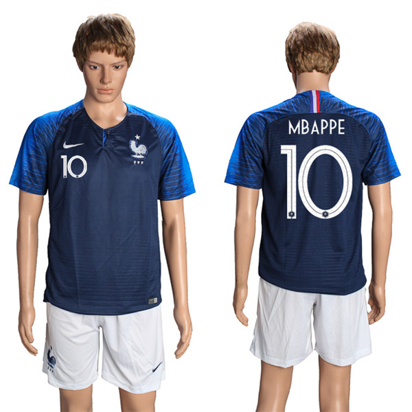 France 10 MBAPPE Home 2018 FIFA World Cup Soccer Jersey