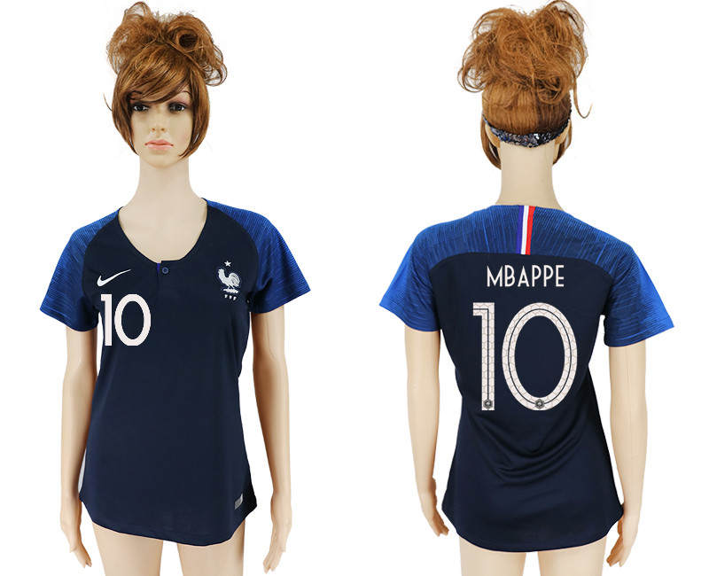 France 10 MBAPPE Home Women 2018 FIFA World Cup Soccer Jersey