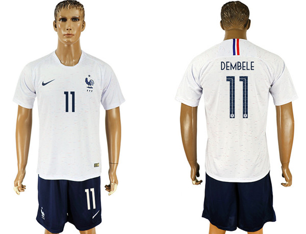 France 11 DEMBELE Away 2018 FIFA World Cup Soccer Jersey