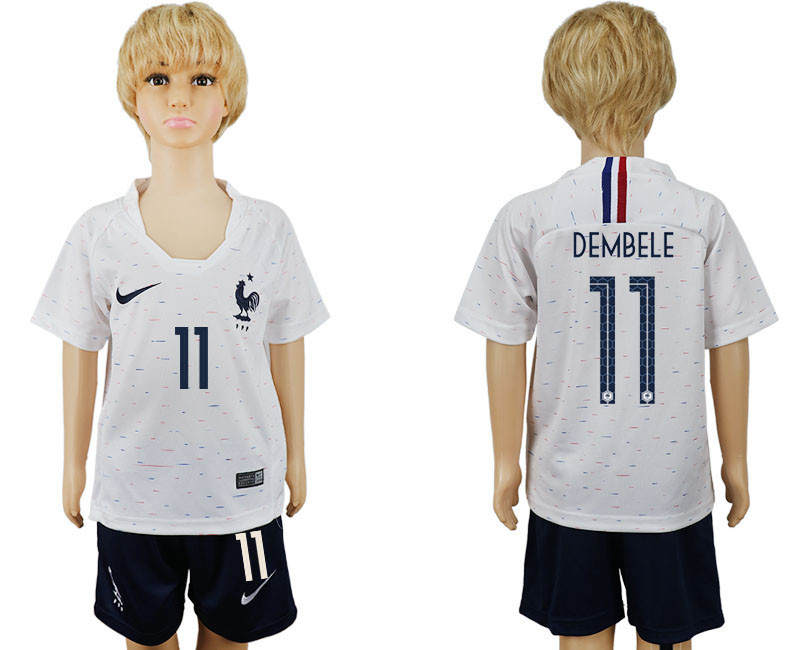 France 11 DEMBELE Away Youth 2018 FIFA World Cup Soccer Jersey