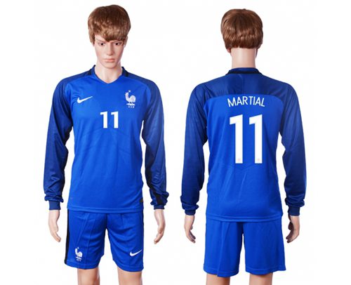 France 11 Martial Home Long Sleeves Soccer Country Jersey
