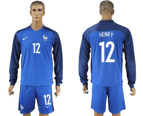 France 12 Henry Home Long Sleeves Soccer Country Jersey
