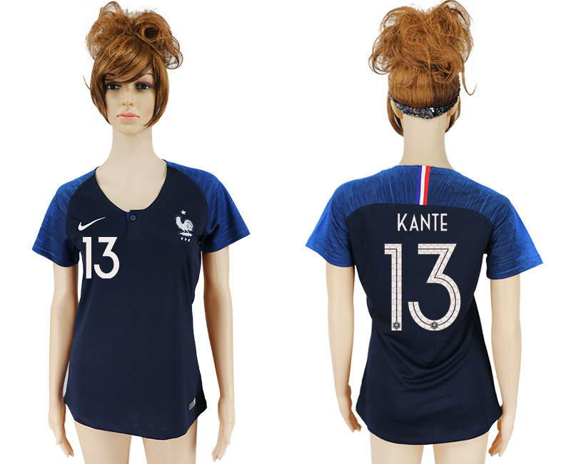 France 13 KANTE Home Women 2018 FIFA World Cup Soccer Jersey