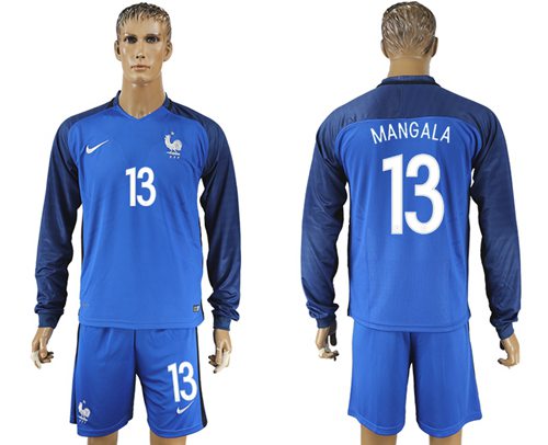 France 13 Mangala Home Long Sleeves Soccer Country Jersey