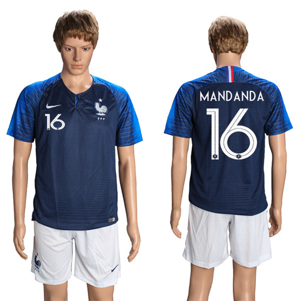 France 16 MANDANDA Home 2018 FIFA World Cup Soccer Jersey