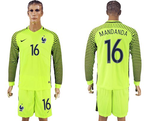France 16 Mandanda Green Long Sleeves Goalkeeper Soccer Country Jersey