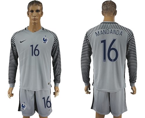 France 16 Mandanda Grey Goalkeeper Long Sleeves Soccer Country Jersey