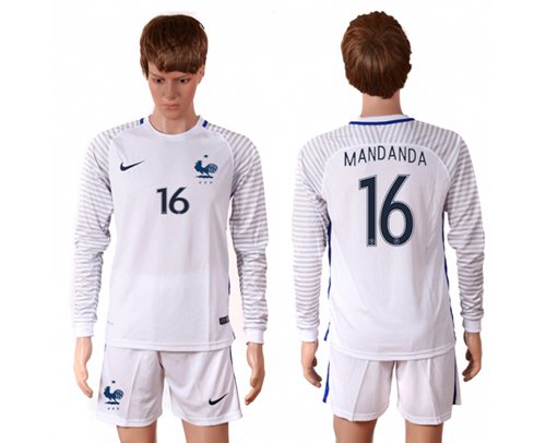 France 16 Mandanda White Goalkeeper Long Sleeves Soccer Country Jersey