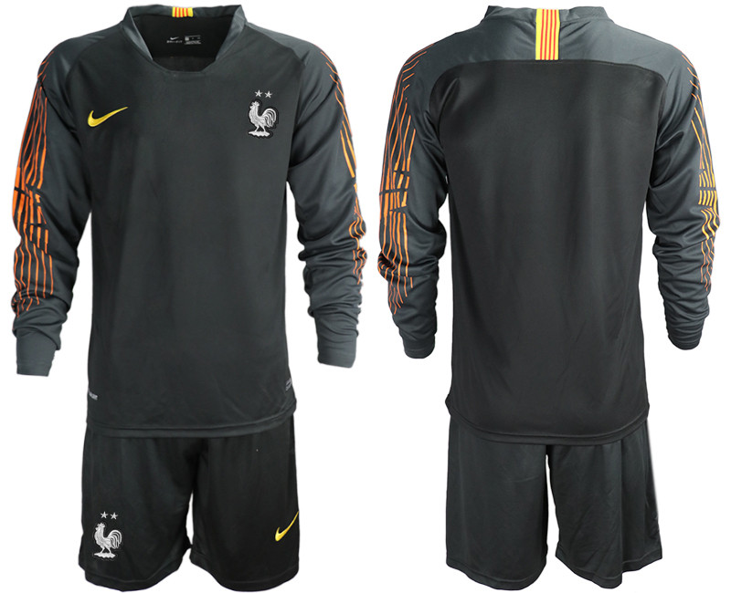 France 2 Star Black Long Sleeve 2018 FIFA World Cup Goalkeeper Soccer Jersey