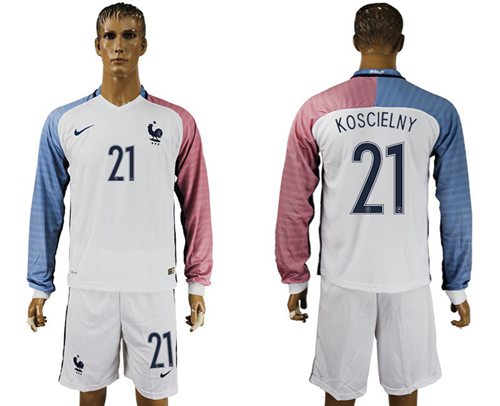 France 21 Koscielny Away Long Sleeves Soccer Country Jersey