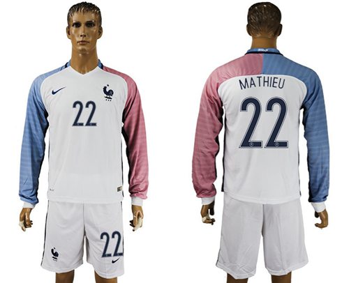 France 22 Mathieu Away Long Sleeves Soccer Country Jersey