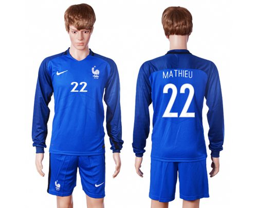 France 22 Mathieu Home Long Sleeves Soccer Country Jersey