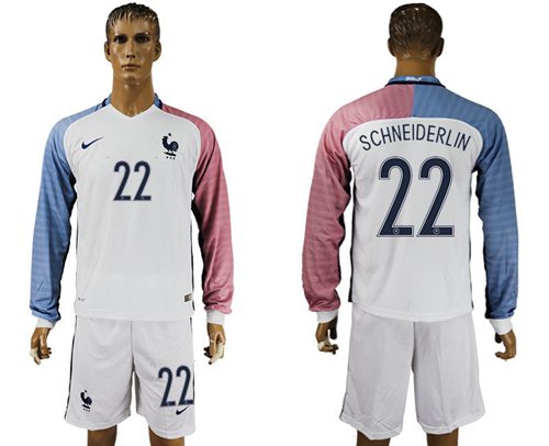 France 22 Schneiderlin Away Long Sleeves Soccer Country Jersey