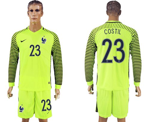 France 23 Costil Green Long Sleeves Goalkeeper Soccer Country Jersey