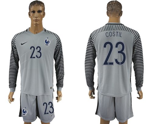France 23 Costil Grey Goalkeeper Long Sleeves Soccer Country Jersey