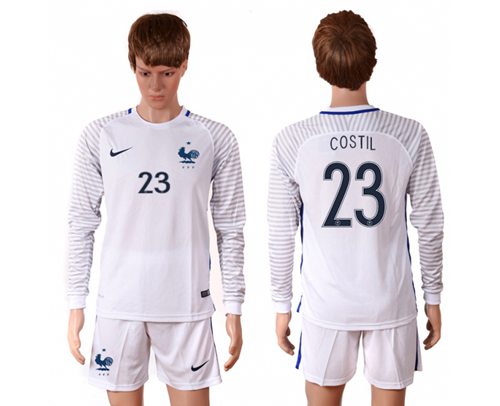 France 23 Costil White Goalkeeper Long Sleeves Soccer Country Jersey
